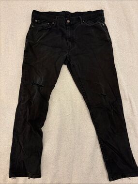 Levi's Black Slim Straight Jeans with Knee Distress